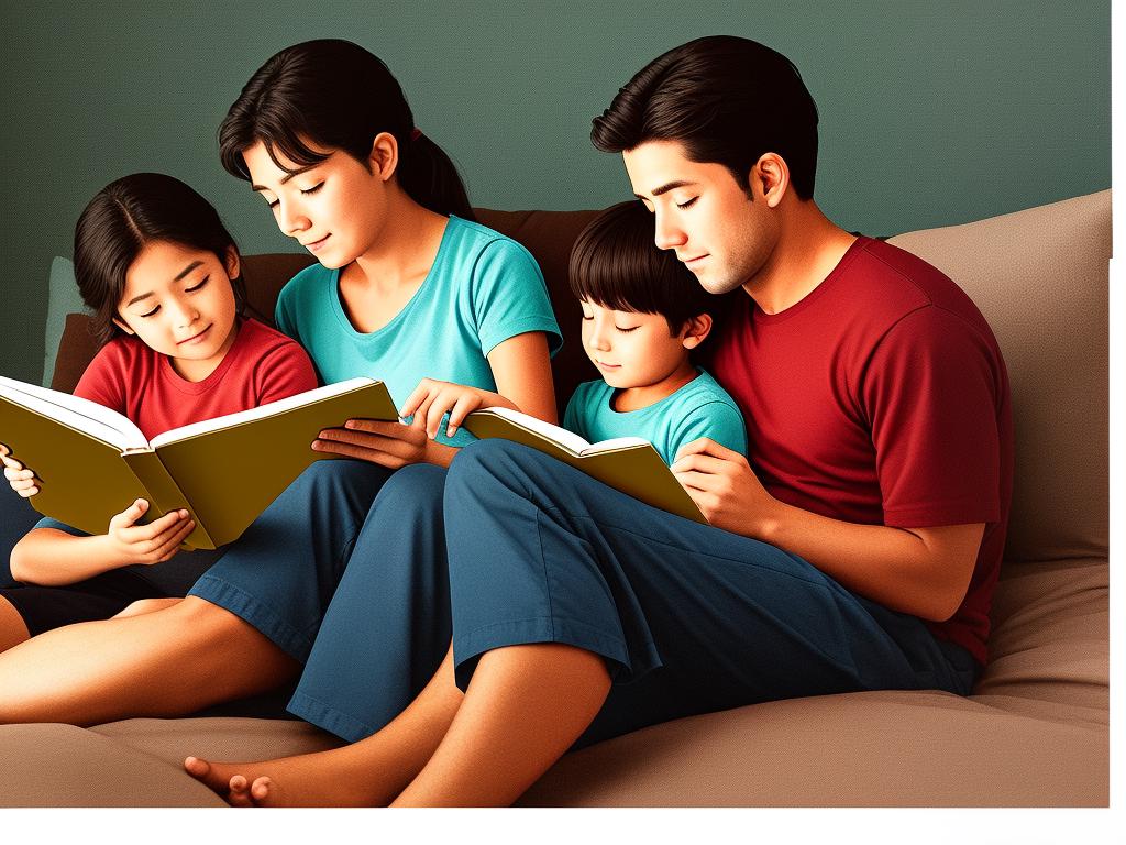 Illustration of a parent reading a bedtime story to a child